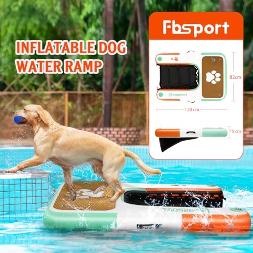 FBSPORT Hunderampe Aufblasbare Hunde Wasserrampe, Hundeboot Rampe Schwimmende Dock Leiter für Pool, Boot, Seen, rutschfeste Eva-Schwimmleiter für Hunde bis zu 100 kg