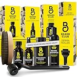 Beard Club Advanced Beard Growth Kit - Derma Roller, Growth Oil, Vitamins and Vitamin Spray, Shampoo and Boar Bristle Brush - Gift Set - Cedar