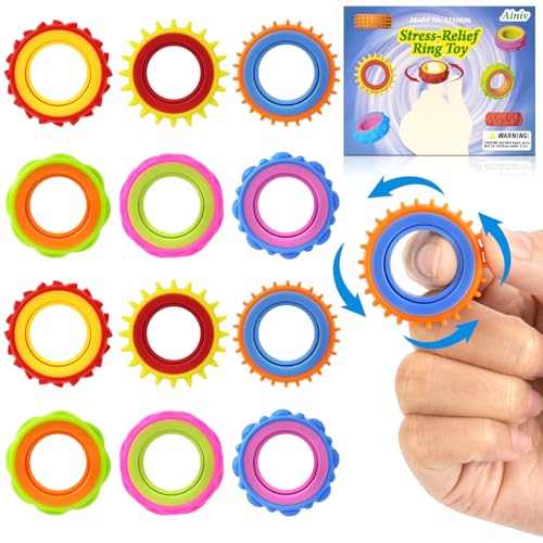 Ainiv 12 Piezas Anillos Sensoriales, Juguetes para Aliviar Ansiedad el Estrés para Niños Adultos con Autismo, Calma, Concentración Estimulación Sensorial