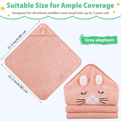 Image of Baby Bath Towel,Ultra Soft Hooded Baby Towel,Toddler Bath Towels with Animal Design,Absorbent Baby Hooded Towel Shower Gifts for Baby Boys Girls,31.5x31.5 inch(Orange and Pink Kitten)