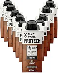 Plant Power Shake Proteico Vegetal, Chocolate, 12 Unidades x 250ml, 15g Proteína, Zero Lactose, Zero Glúten