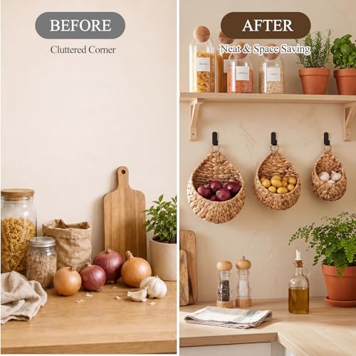 Image of Honeydak 3 Hanging Baskets, Water Hyacinth, Teardrop, Jute