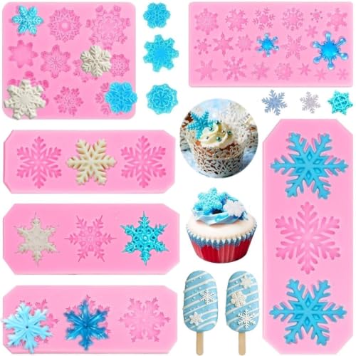 Snowflake Silicone Mold Winter Snowflake Fondant Chocolate Candy Baking Molds for Christmas Xmas Cake Cupcake Decoration Polymer Clay
