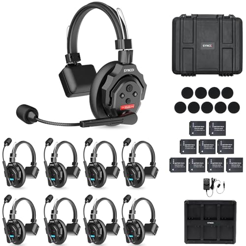 SYNCO XTalk X9 Full Duplex AEC Wireless Intercom Headset System Support 2.4GHz 9-Person Team Communication,350M/1148FT Real-time Monitoring,24-Hour Battery Life