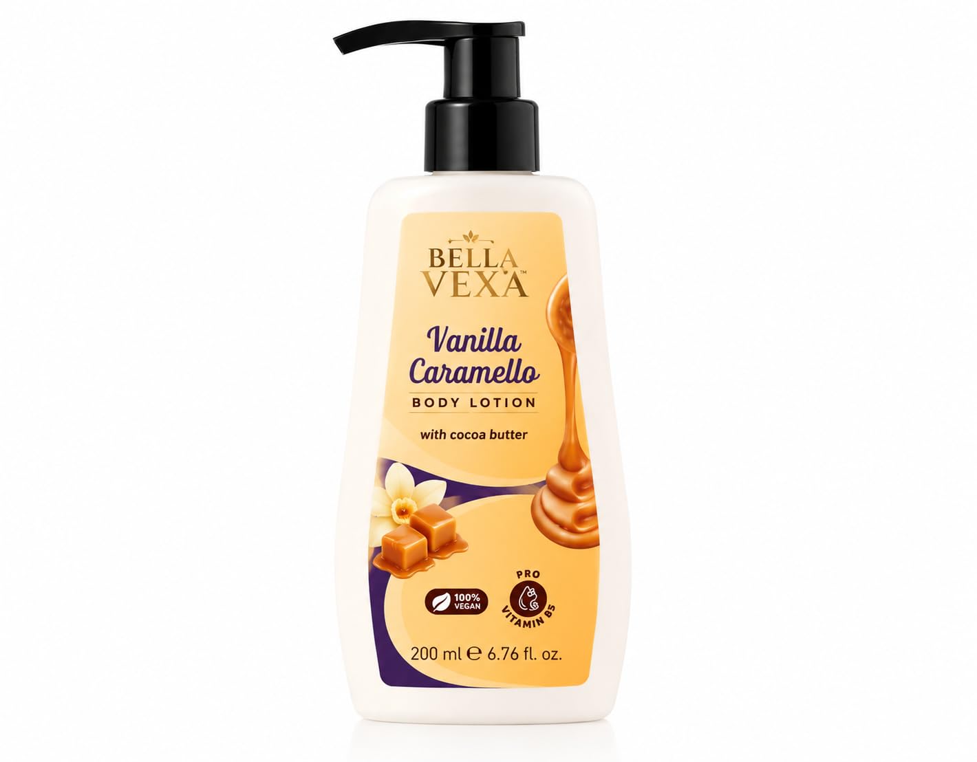 Vanilla Caramello Body Lotion with Cocoa Butter, 200 ml | 100% Vegan, Pro Vitamin B5, 24h Moisture, Deep Nourishment, Pump Dispenser-image-7