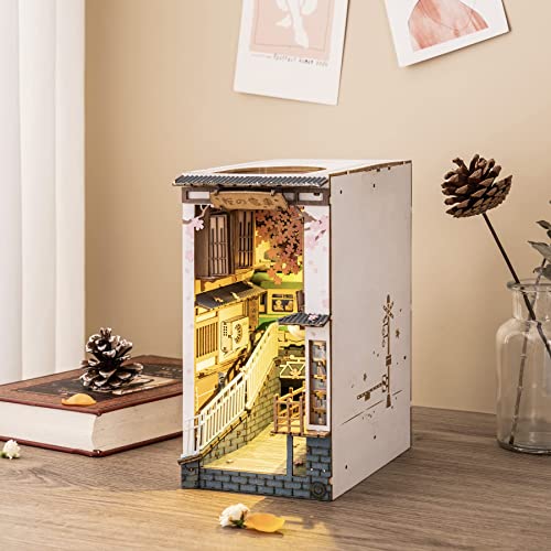 Rolife Puzzle 3D Bois Maquette DIY Livre Nook Maquette Kits pour Étagère Serre-Livres Décor avec Meubles et Accessoires, Sakura Densya