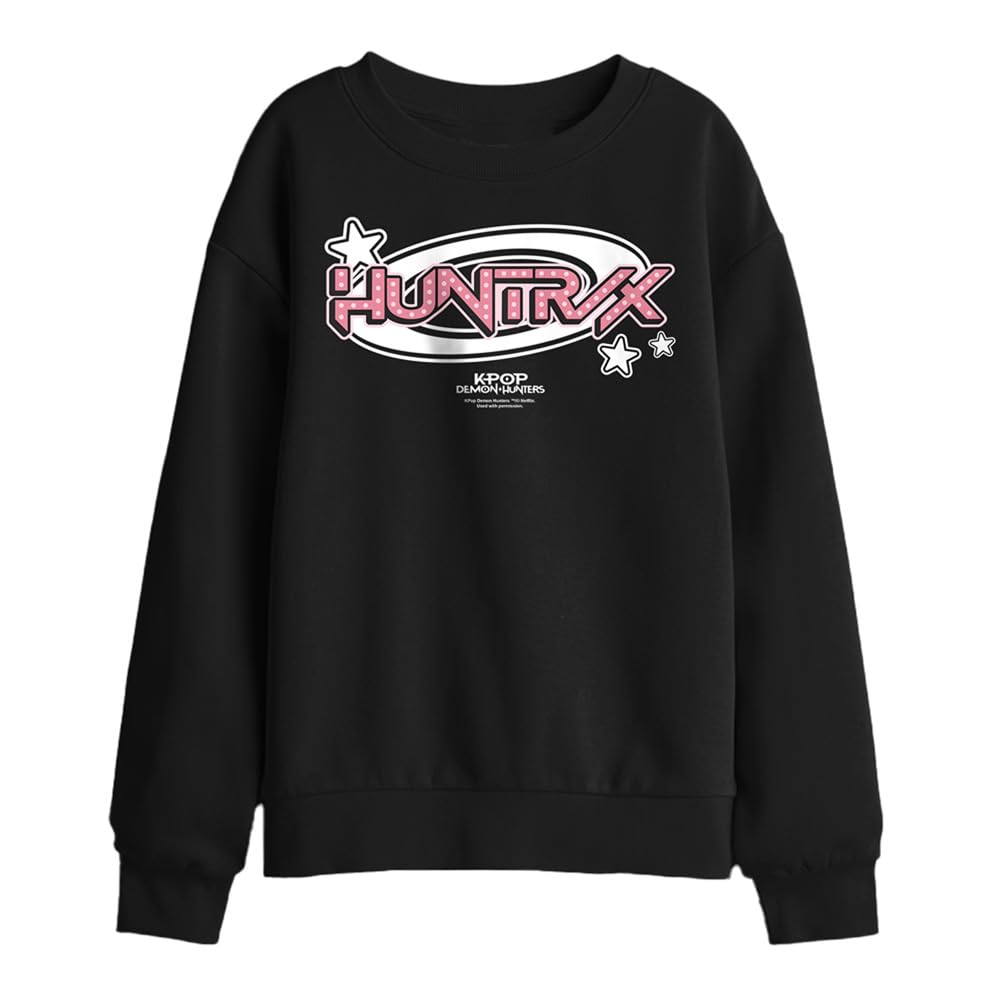 Kpop Demon Hunters Huntrix Circle Logo Kids Sweatshirt, Black, 9-11Y
