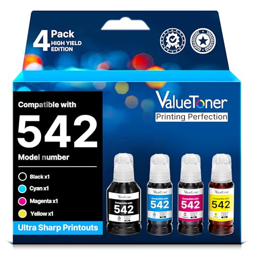 542 Ink High Capacity Bottle Combo Pack Remanufactured for Epson 542 Ink Refill Bottles for Ecotank Pro ET-5150, ET-5170, ET-5180, ET-5800, ET-5850, ET-5880, ET-16600, ET-16650, 4 Pack