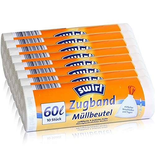 Preisvergleich Produktbild 8x Swirl Zugband Müllbeutel 60L (10 stk. / Rolle)