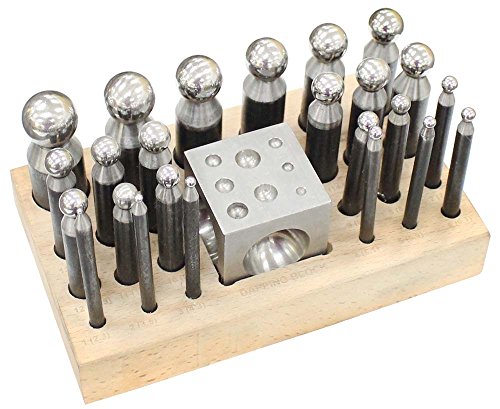 SE 25-Piece Doming Punch and Dapping Block Set with Wooden Stand - High Carbon Steel Jewelry Making Kit - JT3405DS