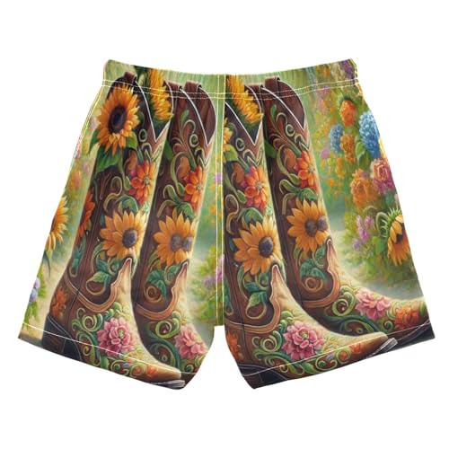 Flower Cowboy Boots Boys Swim Trunks Quick Dry Toddler Swimsuit Boy Swimwear Board Shorts Bathing Suits 4T2
