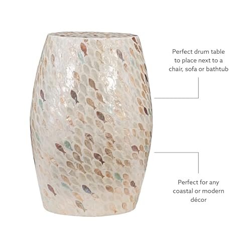 Linon Rainer Capiz Fish Drum Table In Ivory #TOP7