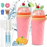 Taza de granizado, 2 vasos de 500 ml, taza de granizado, taza de silicona para hacer granizados, para hacer granizados, para hacer smoothie, taza de verano con cuchara de pajita