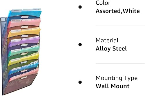 Miniatura 8 de Ultimate Office Organizador de archivos de pared de malla, clasificador de archivos colgantes de montaje vertical de 8 niveles. Estante de