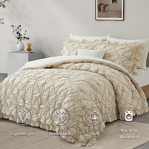 BEDAZZLED-King-Size-Comforter-Sets-Beige-Bedding-Comforter-Set-3-Pieces-Pinch-Pleat-Bedding-Sets-with-Comforter-and-Pillowcases-Soft-Farmhouse-Shabby-Chic-Comforter-for-All-Season