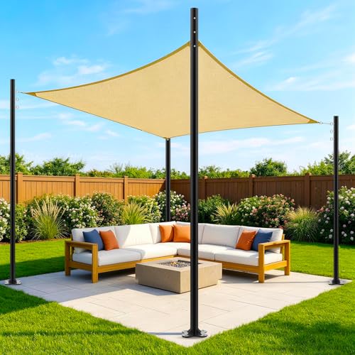 4 Pack 11.9 Ft Shade Sail Poles Heavy Duty Metal Outdoor Support Post Kit Rust-Resistant Shade Sail Support Poles Adjustable Metal Sun Shade Poles for Patios Courtyards Backyards and Gardens