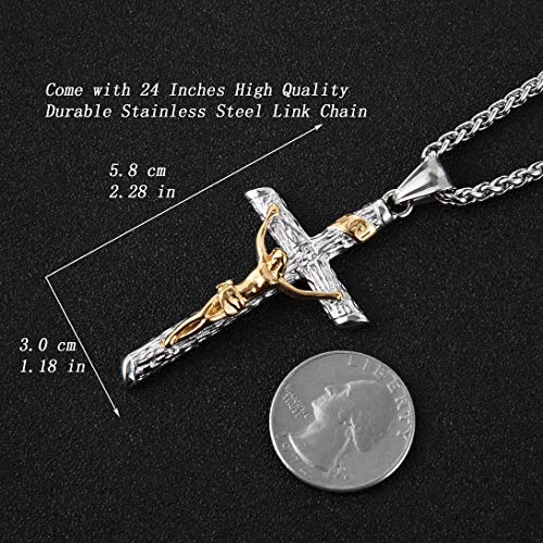 HZMAN Men Women Crucifix Cross Pendant Baptism Christian Jewelry Stainless Steel Jesus Necklace with 22+2“ Chain2