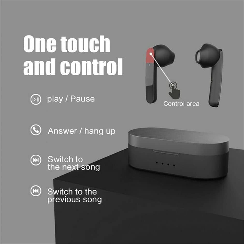 TWS Bluetooth 5.0 Wireless Earphones, HiFi Stereo Sound Headsets in-Ear Noise Cancelling 360° Sound Guide Hole Sports Waterproof Earbuds with Mic, for Sports Work,Red