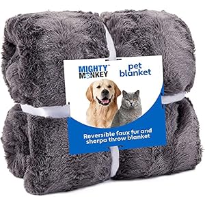 MIGHTY MONKEY Premium Pet Blanket Soft Reversible Sherpa Cat and Dog Blanket Machine Washable Fluffy Non Shedding Faux Fur Throw for Puppy Bed Crates Couch Multiple Colors and Sizes