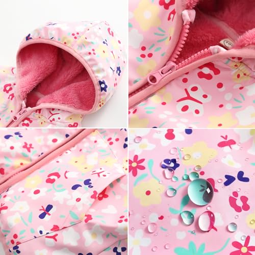 Feidoog Toddler Fleece Jacket Baby Boys Girls Hooded Waterproof Zipper Long Sleeve Thick Warm Outerwear,Flower,1-2T