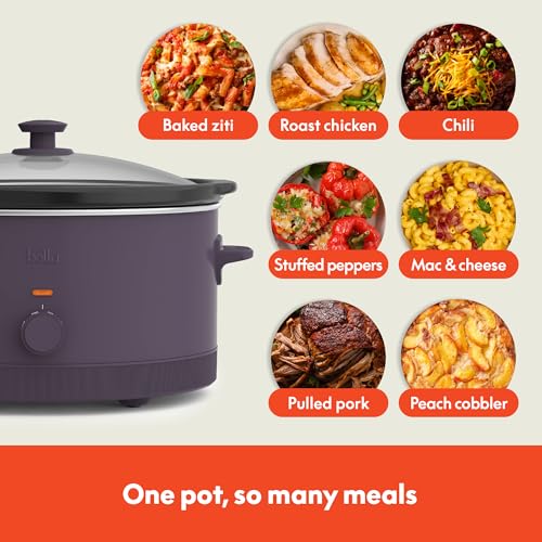 bella 6.0 Qt Manual Slow Cooker, Ceramic Nonstick Coating, 3 Temperature Settings, Dishwasher Safe Stoneware Pot and Tempered Glass Lid, Cool Touch Handles & Tangle Free Cord Wrap, Plum - Thumbnail 5