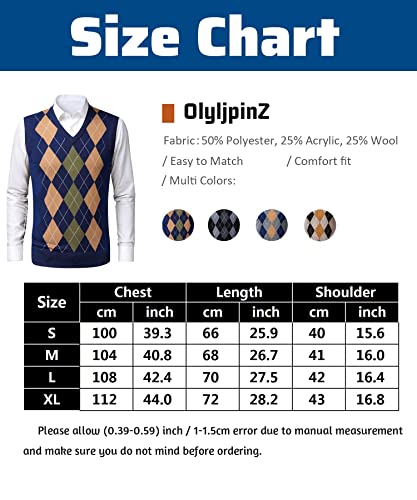 Olyljpinz Mens Argyle Sweater Vests V-Neck Sleeveless Pullover Classic Business Knitwear Wool Cardigan Autumn Winter Vest Grey #TOP3