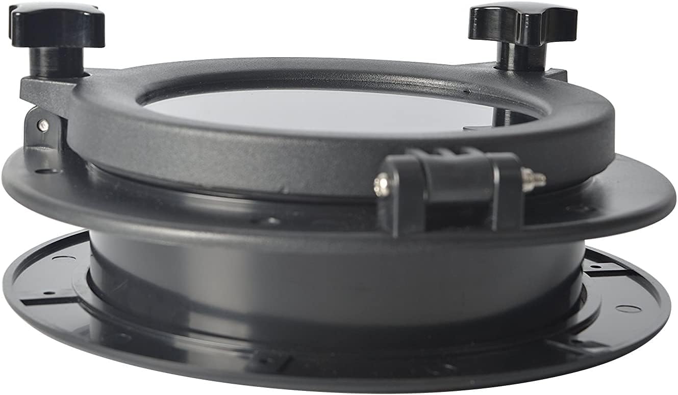 Amarine Made Pair of Boat Yacht Round Opening Portlight Porthole 10" Replacement Window Port Hole - ABS, Tempered Glass -Marine/Boat/rv Portlight Hatch-Black