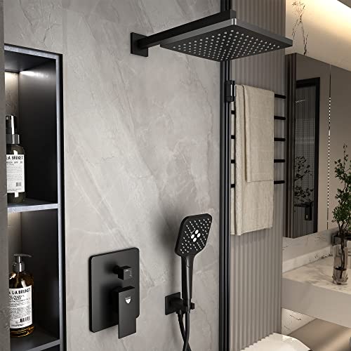 Himk Shower System,10 Inches Rain Shower Head With Handheld Shower Combo Set, Wall Mounted Rainfall Shower Head System,Shower Faucet With Valve And Trim,Matte Black #TOP4