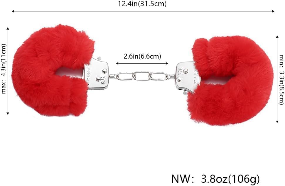 Image of Kids Toy Handcuffs with Fluffy Cover - Safe Pretend Play Metal Handcuffs with Keys - Soft Plush Covering for Police Role Play & Fancy Dress