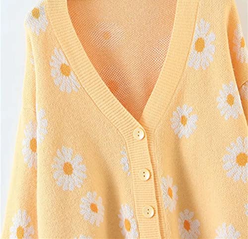 Image of Women's Long Sleeve Cardigan Sweater,Cute Y2K Top Knit Colorful Patterned V Neck Button Outwear S~XL