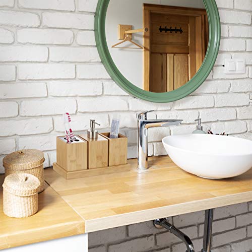 Lot accessoires salle de bain bambou 4 pcs, pompe 200 ml - relaxdays