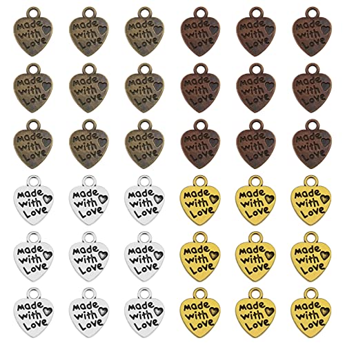 VGOL 200PCS Heart Shape Pendants Made with Love Vintage Charms for DIY Keychain Necklace Pendants Bracelets Earrings Jewelry Findings Making Accessory 4 Colours