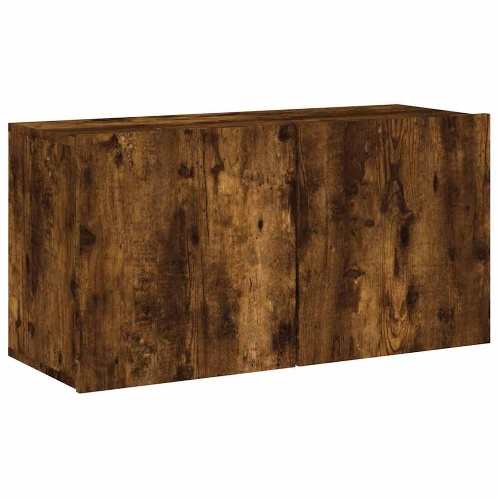 Juego de 5 muebles de madera de roble ahumado, con espacio de almacenamiento para televisión, medios, libros, accesorios en el salón y cine en casa