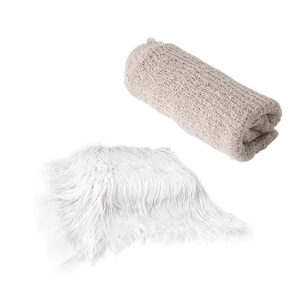 2 Pcs/set Newborn Photography Props, DIY Newborn Infant Blanket Swaddle Wrap Set Soft Faux Fur Photography Backdrops Mat Rug for Baby Boys Girls — image 1