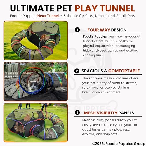 Image of Foodie Puppies Foldable Cats Enclosures Playground Portable Cat Tent with Circle Tunnel and Storage Bag - (Hexa Tunnel) Ideal for Training Indoor Cat Play Tunnel for Cats, Kittens and Small Animals