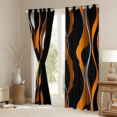 Ombre Striped Blackout Curtains(30%-50%) Orange Black Geometric Stripes Window Curtains for Kids Pastel Gradient Stripes Window Dreapes Swirl Lines Window Treatments W66*L72 - Image 3