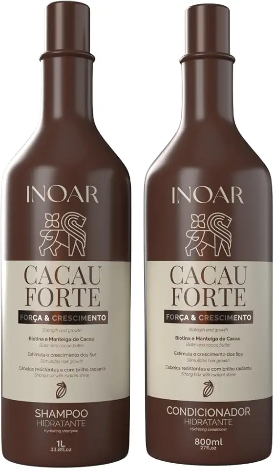Inoar, Cacau Forte, Kit Shampoo 1L + Condicionador 800ml, Crescimento Saudável e Hidratação Intensa, Biotina e Manteiga de Cacau, Para Cabelos Enfraquecidos e Quebradiços