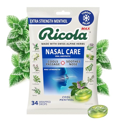 Ricola MAX Nasal Care Cool Menthol Drops with Extra Menthol - Maximum Nasal Comfort and Sore Throat...