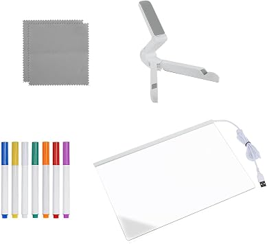 LED Note Board with Colors for Kids - Acrylic Dry Erase Board with Light up Stand, Adjustable Angle Acrylic Luminous Whiteboard with 7 Highlighter Pen for Writing and Drawing
