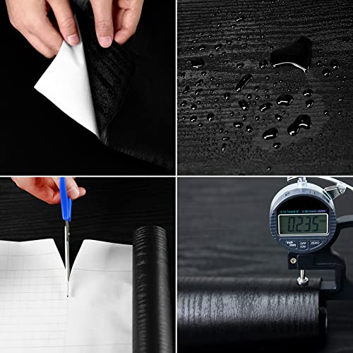 Abyssaly Klebefolie Möbel Holzoptik, Möbelfolie Schwarz Matt, Selbstklebend Folie Holz für Möbel, Küche Schränke, Tische, Fensterbank 60 x 500cm