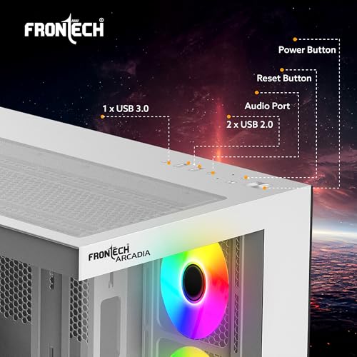 Image of Frontech Arcadia Mid‑Tower Gaming Computer Cabinet - Tempered Glass, Mesh Top, 4 Pre‑Installed RGB Fans, USB 3.0 & 2.0 I /O, ATX /Micro‑ATX /Mini‑ITX Compatible (FT-4381)