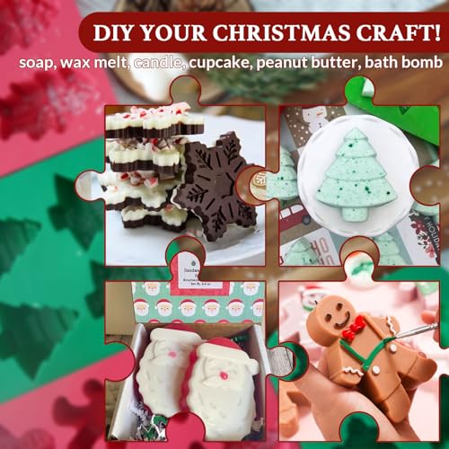 Image of HKNMTT Christmas Silicone Soap Molds, 4 PCS Large Size Xmas Soap Cake Mold Set, 3D Tree Snowflake Gingerbread Santa Snowman Moulds for Home DIY Gifts Candles Chocolate Ice Cube Bath Bombs Jelly