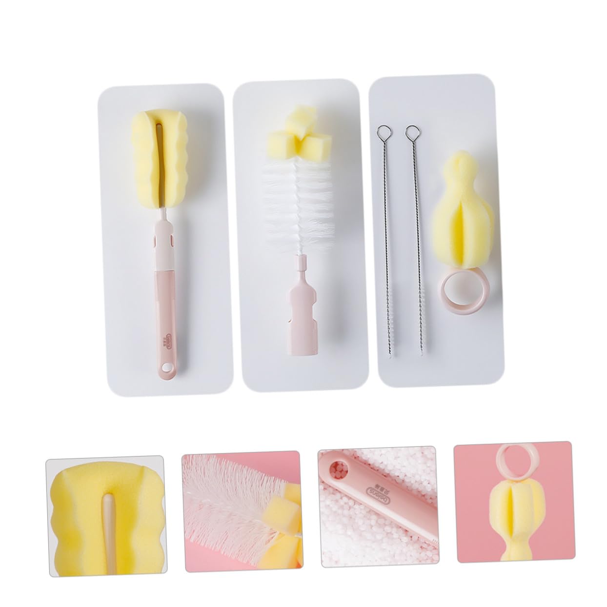 VALICLUD 3 Set Spazzole per e Ciucci Brush Kit Rotante per Bottiglie Design Ergonomico e Antiscivolo per e Contenitori Stretti Colore Rosa