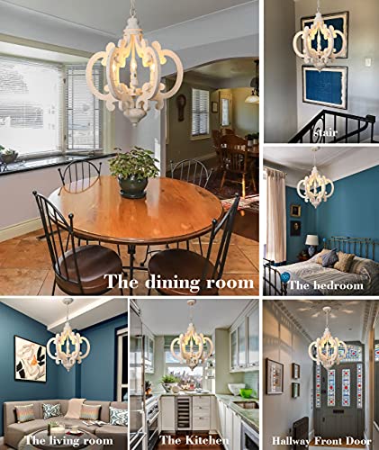 Anqianyue Farmhouse Chandeliers Wooden Dining Room White 6-Candle Light For Bath Kitchen Island Over Table Entry Orb #TOP7