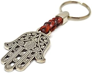 ClaroSchmuck Schlüsselanhänger Schlüsselring Hand der Fatima an Lederband 8 cm Plus Ring 2,5cm