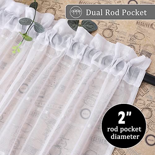 Ovzme White Sheer Curtains 63 Inch Length 2 Panels Set For Bedroom Living Room, Farmhouse Plaid Voile Sheer White Curtains thumb #1