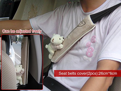 Tianmei 2Pcs Bear Doll Styling Faux Suede Car Seat Belt Strap Cover Shoulder Strap Pad (Brown Color) #TOP1