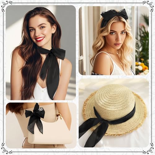 GERINLY Elegant Chiffon Neck Scarf Women, Solid Color Skinny Hair Scarf with Detachable Flower Clip for Costume4