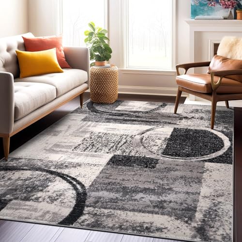 Rugshop Contemporary Circle Design Area Rug, Carpet with Jute Backing