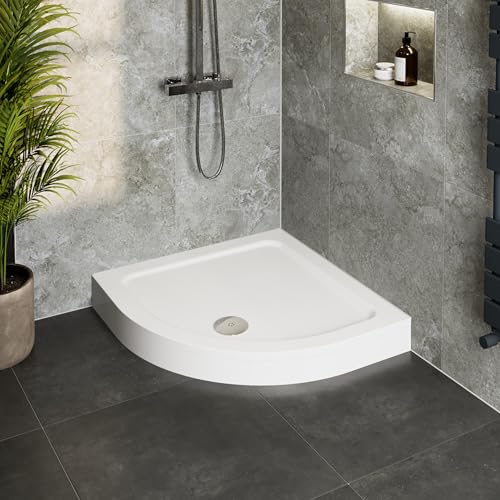 Hydrolux® 800 x 800 x 140mm White Bathroom Shower Tray for Enclosures Cubicles & Wet Room with Waste + Riser Kit, Quadrant